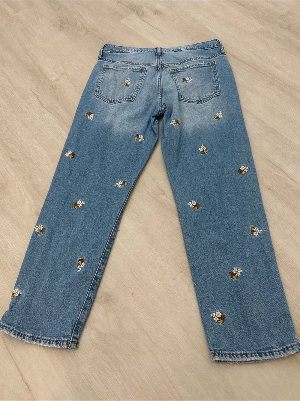 GAP Light Blue Straight Leg Jeans with Floral Accents